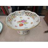 A Schumann Arzberg Bavarian pierced porcelain tazza with gilt and floral design,