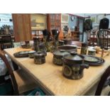 A large quantity of Denby Arabesque table ware including dinner plates, coffee pots, coffee cups,