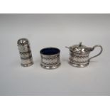 A William Suckling Ltd silver three piece cruet set,