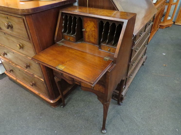 A Queen Anne style bureau with drop-flap over two drawers on pad feet, - Image 2 of 2