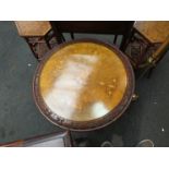 A Victorian walnut wine table, the burr top inlaid with George & the Dragon foliate border,