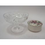 A boxed Waterford Crystal pedestal bowl, an engraved glass bowl,