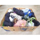 A box containing a large quantity of vintage wool yarns including "Patons" Super Bouclet,