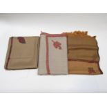 Three Kashmiri woolen shawls, with embroidery, beige,