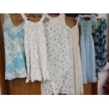 Five 1960's nightdresses and a blue chiffon drape