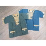 Nigerian man's traditional embroidered shirts, one blue,