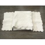 A French style cotton super king ivory stitched quilted bed spread with two matching square cushion