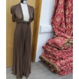 OSSIE CLARK: Full length chocolate brown cross over crepe de chine dress