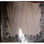 Two pairs 19th Century exceptionally beautiful large curtains with indigo block print border with