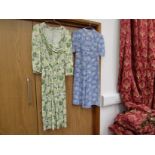 Two Middle 20th Century day dresses in blue and green