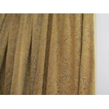 Three pairs of gold ground country house style curtains with a raised chenille raised flock pattern,