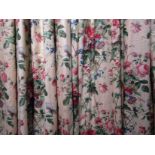 Three pairs of glazed cotton country house curtains, Roccoco blousey flowers,