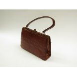 Vintage crocodile handbag (brown) and a vintage evening bag with amber Bakelite handle