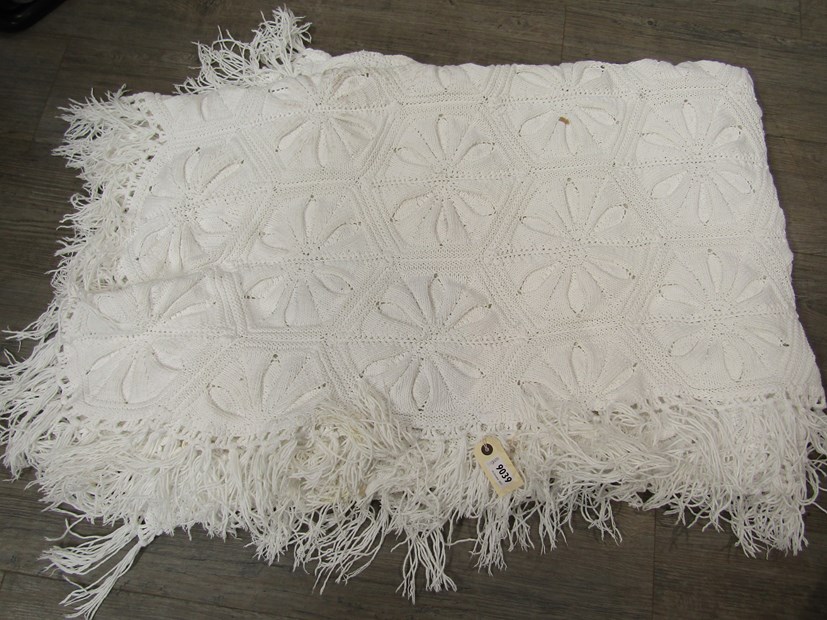 Two white cotton hand crochet bed spreads circa 1920's,