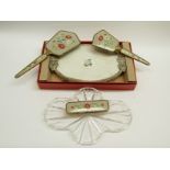 Vintage embroidered dressing table set - glass dressing table tray,