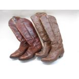 Two pairs of original lady's cow boots in brown leather