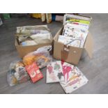A box of sewing patterns including "Vogue" and "Simplicity" etc dress making threads, project books,