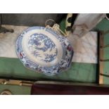 Four meat plates including Wood & Sons "Yuan" blue and white and Wedgwood