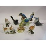 Nine miscellaneous bird and cat figures