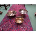 Two Thai bronze serving bowls and matching pedestal dish