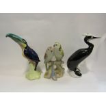 Two Royal Dux figures including Budgie and a Toucan and another (3)