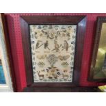 An early 19th Century sampler decorated with birds and animals with floral border Hannah Prince?