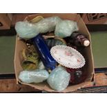 A box of miscellaneous ceramics etc including bottles,