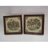 A pair of transfer printed tiles with military scenes,