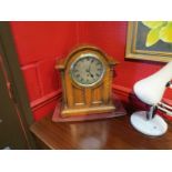 A Library clock, timepiece with unsigned chain fusee movement. Silvered dial, oak case.