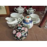 Two modern ginger jars and a Chinese part tea set