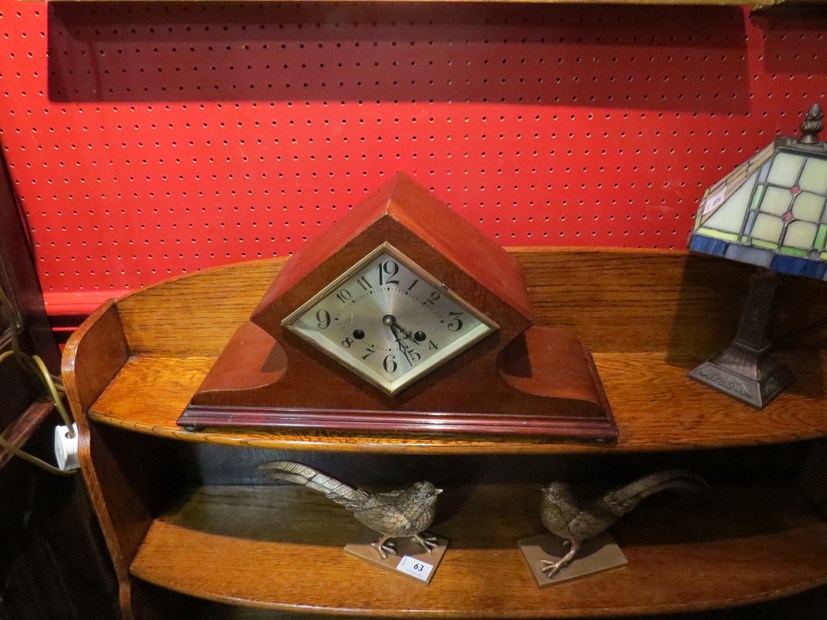 An Art Deco mantel clock, diamond shaped silvered dial, - Image 2 of 2