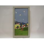 A painted and framed tile wall hanging of a Spanish scene