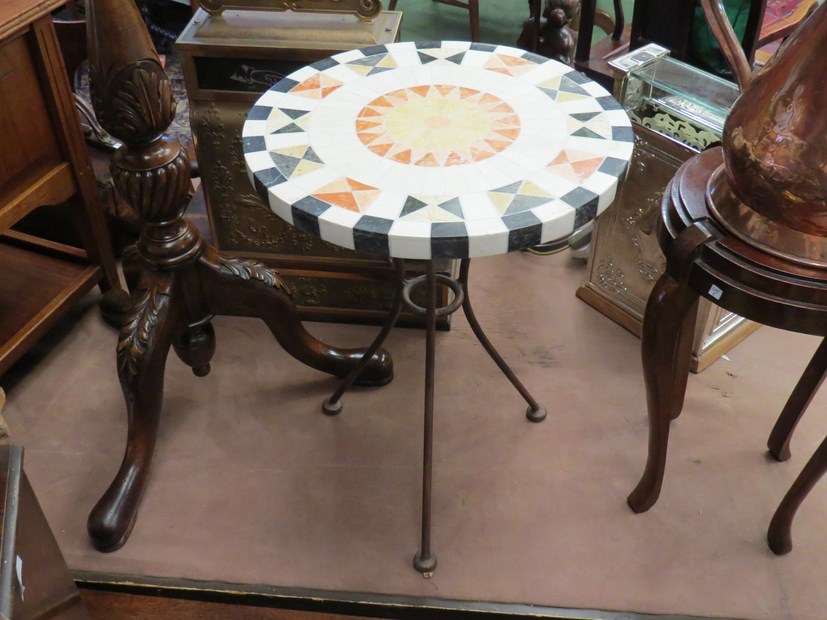 A tripod occasional table with Mosaic tile effect top,