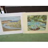 Winifred Nicholson two modern prints "Summer Feoch and Sandpipers, Alnmouth" mounted but not framed,