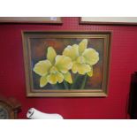 ROSSITER: An early 20th Century mixed media painting depicting two yellow lilies, framed and glazed,