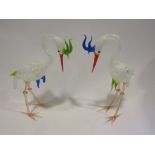 Two handcrafted glass cranes,