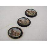 Three grand tour micro mosaic brooches, one gold framed,