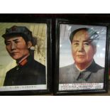 A pair of Chinese porcelain printed plaques, coloured portraits of Mao Tse Tung.