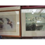 Four bird pictures including Archie Thorburn print of bats,