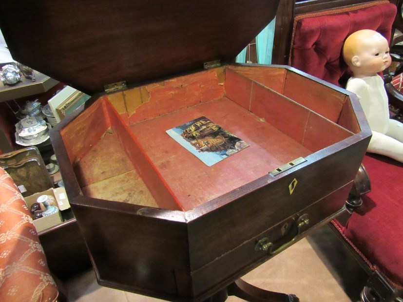 A George III mahogany worktable the canted corner top and single frieze drawer over a ring turned - Image 2 of 2