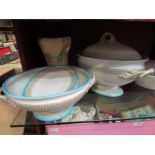 A selection of Victorian white ground tablewares including lidded tureen and an Arthur Wood vase