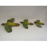 Three Beswick flying green Woodpeckers, restored,