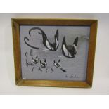 ANNE HUDSON (XX): A pastel of Siamese cat, abstract design, signed lower right, framed, 17.