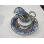 A blue and white wash jug and bowl,