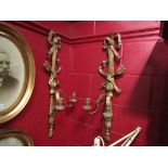 A pair of carved gilt wood and metal wall sconces, one a/f,