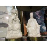 A pair of Chinese blanc-de-chine figural table lamp bases