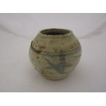 A glazed pot with light blue brush marks possibly Oriental, 8.