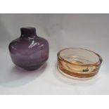 A Lynn glass speckled purple vase and a Wedgwood glass ashtray (2)