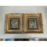 A pair of gilt framed prints with figural scenes