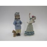 A Lladro figure of a Spanish girl together with a Nao boy with dog